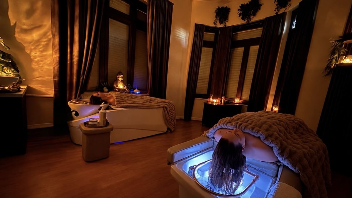Der Spa-Raum am Abend mit Kerzenlicht